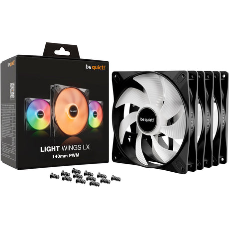 Be quiet! light wings lx pwm rgb case fans (zwart, 3 stuks, 140 x 140 x 25 mm)