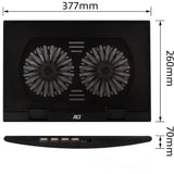 Act connectivity laptopstandaard, met ventilator, hoogte verstelbaar in 2 standen (zwart, 4-poorts usb 2.0 hub)