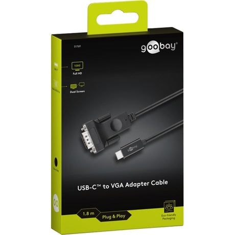 Goobay usb-c naar vga adapterkabel (zwart, 1,8 meter)