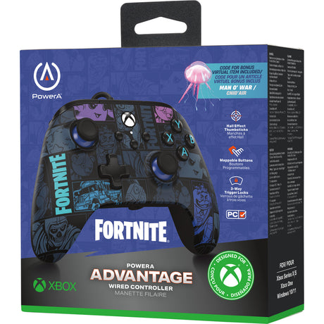 Powera advantage controller met kabel voor de xbox series x|s - fortnite: victory royale (donkerblauw, xbox series x|s, xbox one, pc)