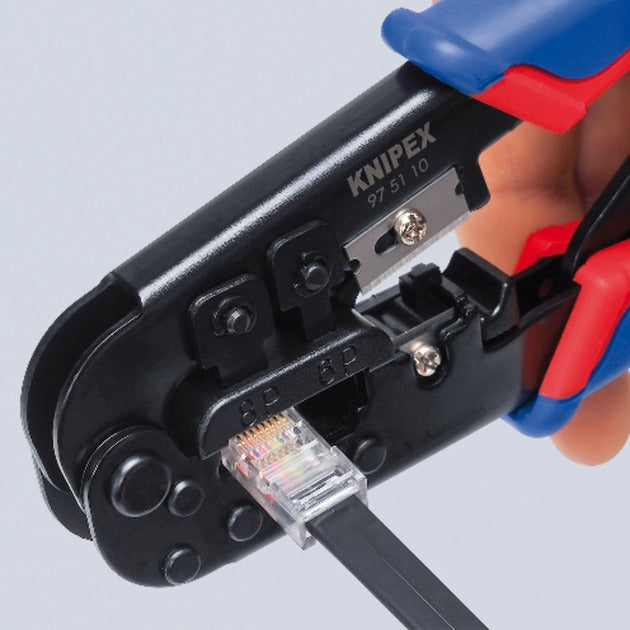 Knipex krimptang 97 51 10 sb (blauw rood, rj-11 12 en rj-45 stekker)