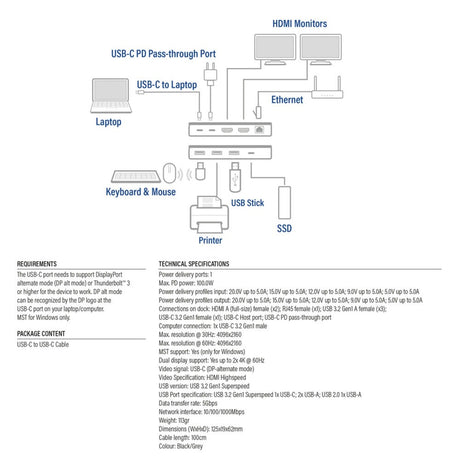 Act connectivity usb-c 4k mst dockingstation (zwart grijs)