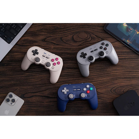 8bitdo pro 3 bluetooth gamepad (lichtgrijs rood, switch 1 2, pc, android, 2.4 ghz bluetooth usb)
