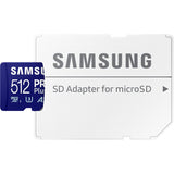 Samsung pro plus 512 gb microsdxc (2023) geheugenkaart (blauw, uhs-i u3, class 10, v30, a2)
