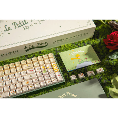 Iqunix f97 floral date rgb mechanisch gaming toetsenbord (groen, us lay-out (qwerty), iqunix little prince, 96%, rgb leds, hot-swappable, pbt, 2.4ghz | bluetooth 5.1 | usb-c)