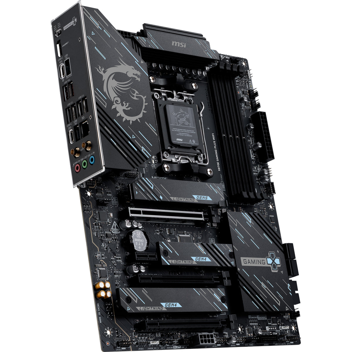 Msi x870e gaming plus wifi socket am5 moederbord (zwart, raid, 5gb-lan, wi-fi 7, bt, sound, atx)