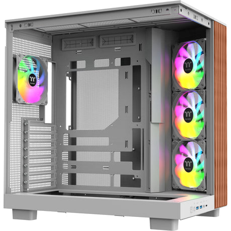 Thermaltake view 380 xl ws argb midi tower behuizing (wit houtkleur | 2x usb-a | 1x usb-c | rgb | tempered glass)
