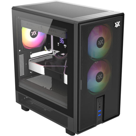 Xyz pc gear atom midi tower behuizing (zwart | 2x usb-a | 1x usb-c | tempered glass)