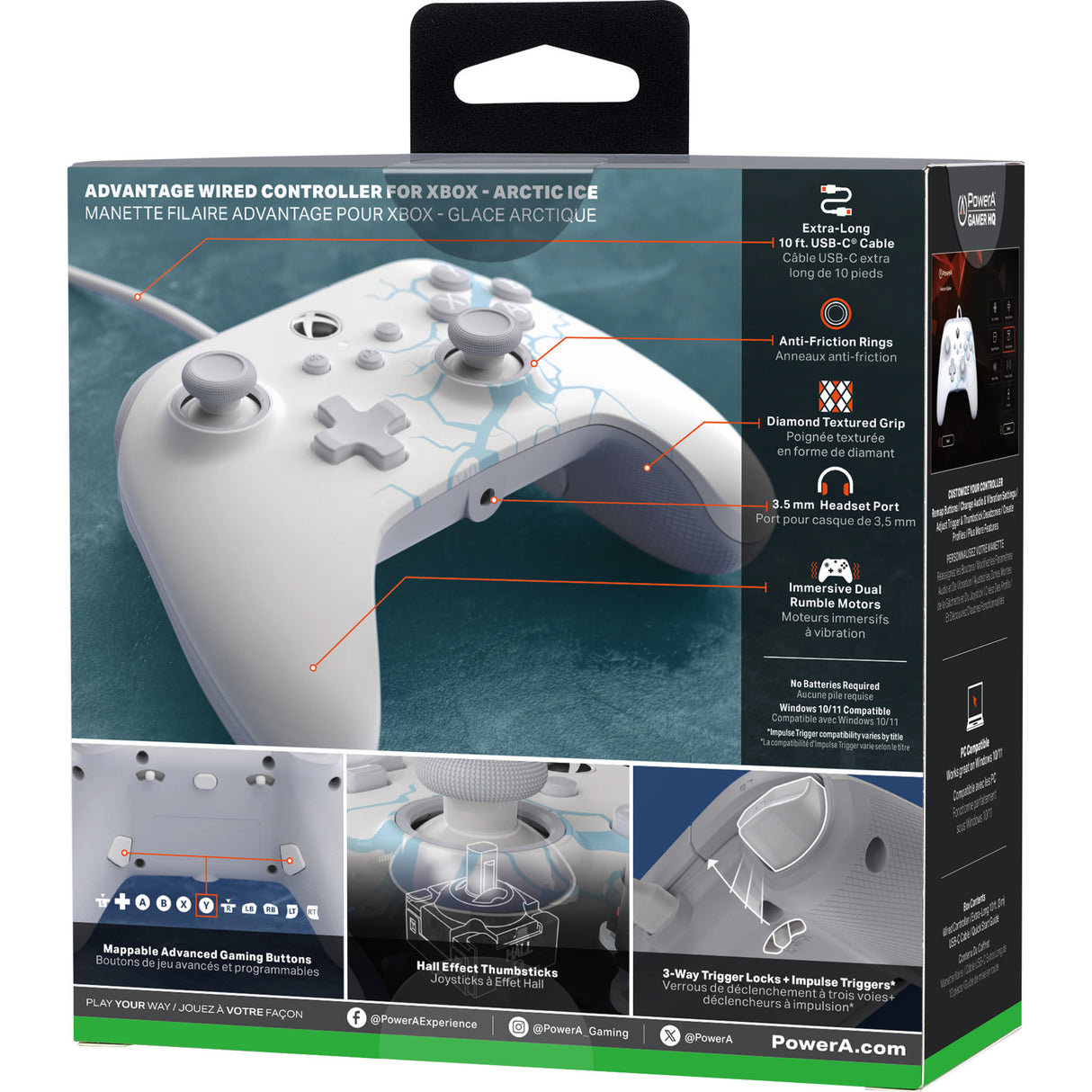 Powera advantage controller met kabel voor de xbox series x|s - poolijs (wit blauw, xbox series x|s, xbox one, pc)
