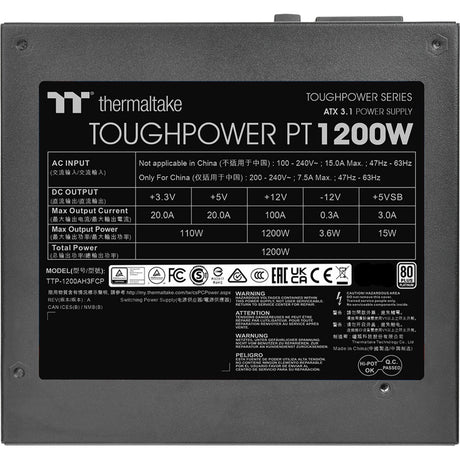 Thermaltake toughpower pt modulaire 1200 watt voeding (1x 12v-2x6, 5x pcie)
