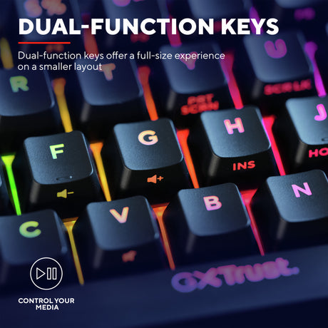 Trust gxt 867 acira 60% mini mechanisch gaming toetsenbord (zwart, us lay-out (qwerty), outemu red, 60%, rgb)