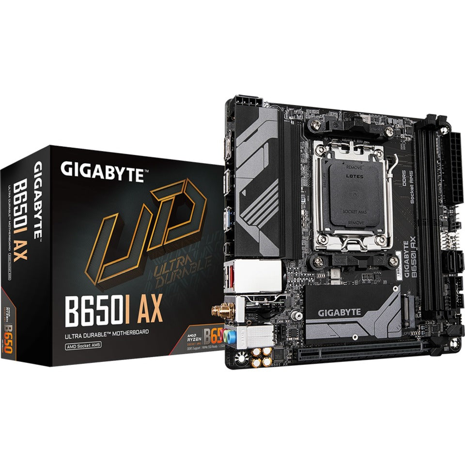 Gigabyte b650i ax socket am5 moederbord (zwart grijs, raid, 2.5 gb-lan, wlan, bt, sound, mini-itx)