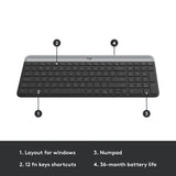 Logitech mk470 slim draadloze desktopset (zwart, us-international lay-out (qwerty), scissor switches, 100%, 1000 dpi)
