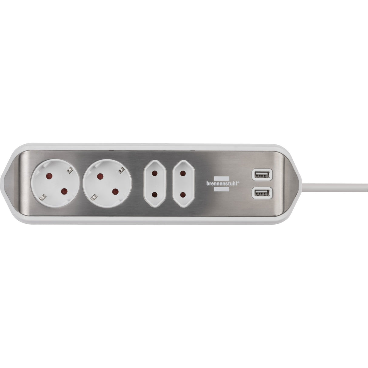 Brennenstuhl ®estilo hoekaansluitdoosstrook met usb laadfunctie 4-weg 2x beschermende contactdozen 2x euro zilver wit