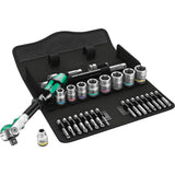 Wera 8100 sb 9 zyklop speed ratelset gereedschapsset (zwart groen, 29-delig, speedratel met draaibare kop)