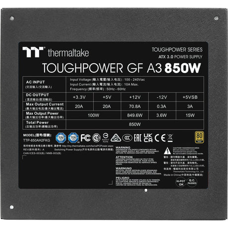 Thermaltake toughpower gf a3 gold - tt premium edition modulaire 850 watt voeding (zwart, 4x pcie)