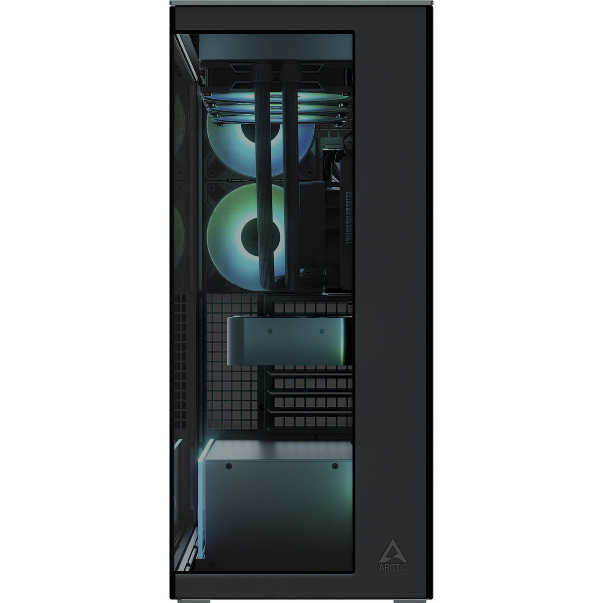 Arctic xtender vg midi tower behuizing (zwart (mat) | 2x usb-a | 1x usb-c | rgb | tempered glass)