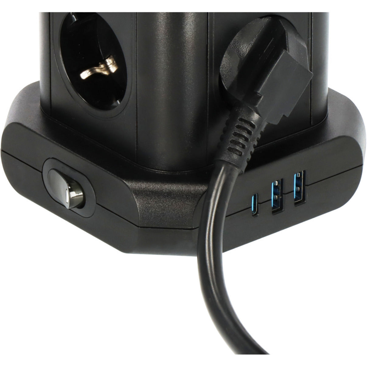 Brennenstuhl stekkerdoos toren met 8 stekkerdozen in 45° opstelling stekkerdoos (zwart, 2x usb a, 1x usb c power delivery)