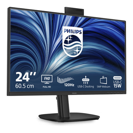 Philips 24b2u3301h 00 23.8 monitor (zwart, hdmi, displayport, usb-c, lan, audio, webcam, 120 hz)