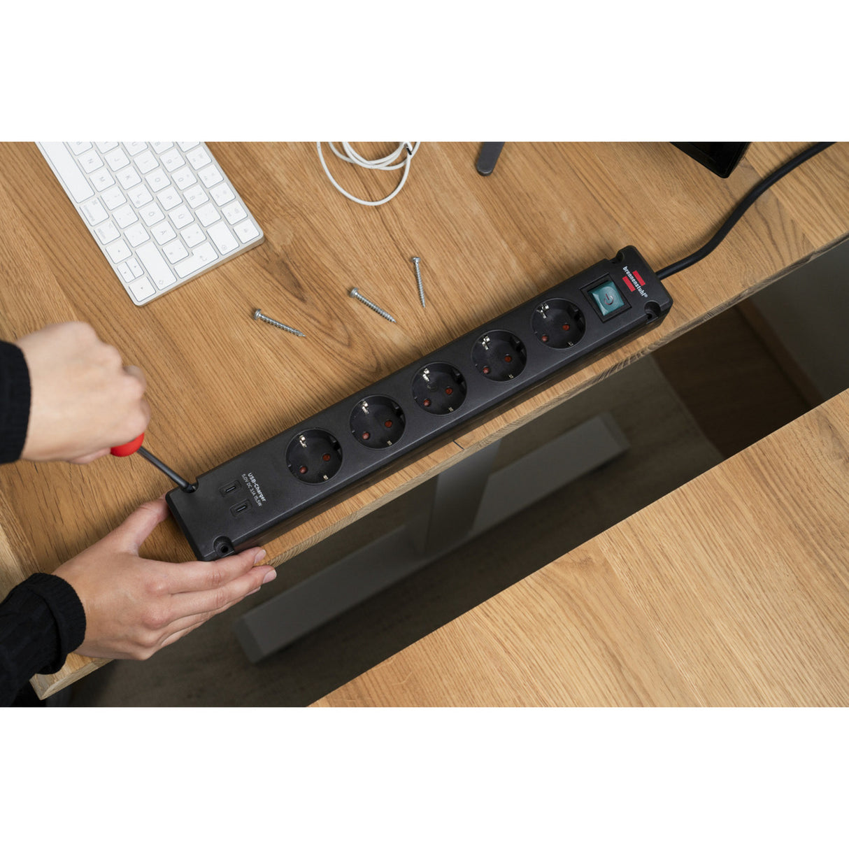 Brennenstuhl stekkerdoos 5-voudig met 2 usb c-laadpoorten (stekkerdoos usb c met schakelaar en 3m kabel, verdeeldoos voor wandmontage)