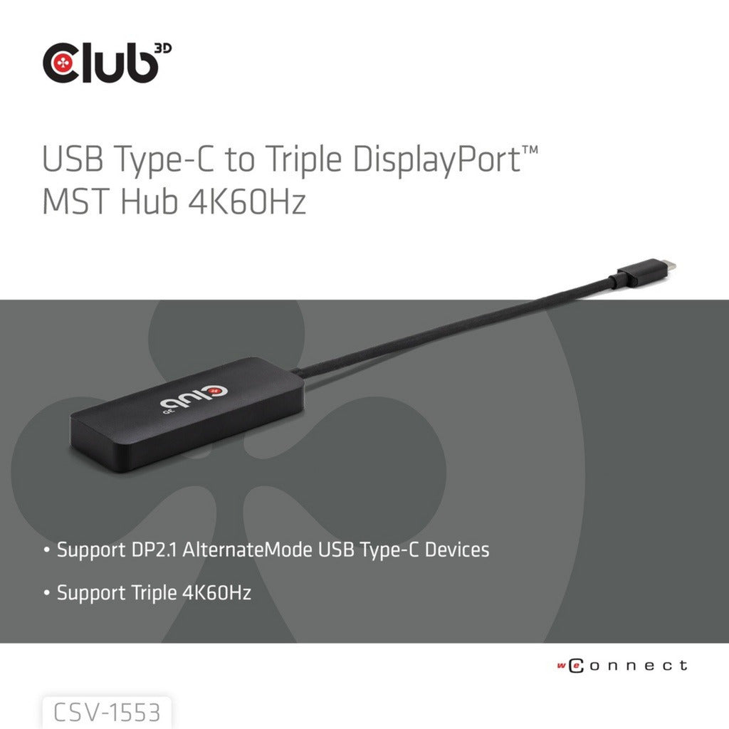 Club 3d usb-c naar 3x displayport hub (zwart)