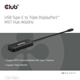 Club 3d usb-c naar 3x displayport hub (zwart)