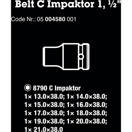 Wera belt c impaktor 1 doppenset, 1 2 dopsleutel (zwart, 9-delig, voor slagmoersleutels)