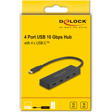 Delock usb 10 gbps usb type-c hub + 4x usb type-c usb-hub (zwart)
