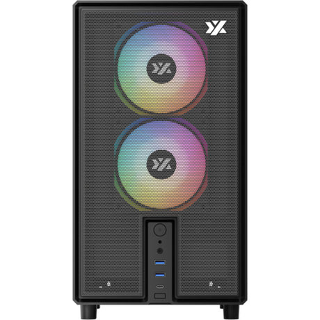 Xyz pc gear atom midi tower behuizing (zwart | 2x usb-a | 1x usb-c | tempered glass)