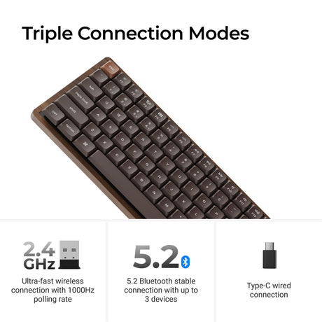Keychron k3 max-h1w all-wood special edition rgb mechanisch toetsenbord (houtkleur, us lay-out (qwerty), milk pom red, 75%, rgb leds, double-shot pbt, hot swap, 2.4ghz | bluetooth 5.1 | usb-c)