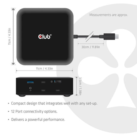 Club 3d 12-1 usb-c® quad displaylink dockingstation (zwart)