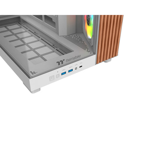 Thermaltake view 380 xl ws argb midi tower behuizing (wit houtkleur | 2x usb-a | 1x usb-c | rgb | tempered glass)