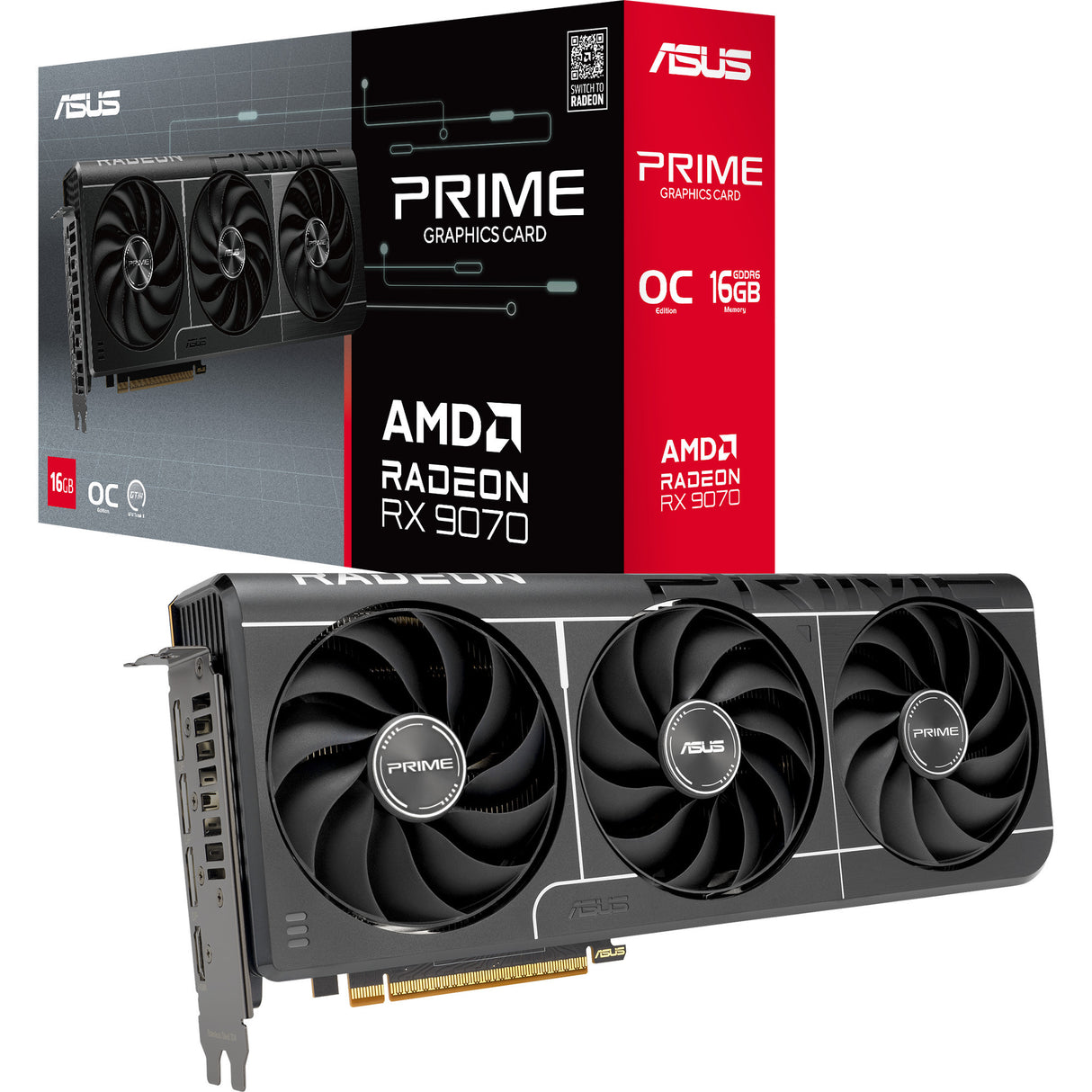 Asus prime radeon rx 9070 evo oc grafische kaart (grijs, 3x displayport, 1x hdmi)
