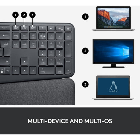 Logitech k860 ergo keyboard (zwart, 100%, bluetooth, us international iso)