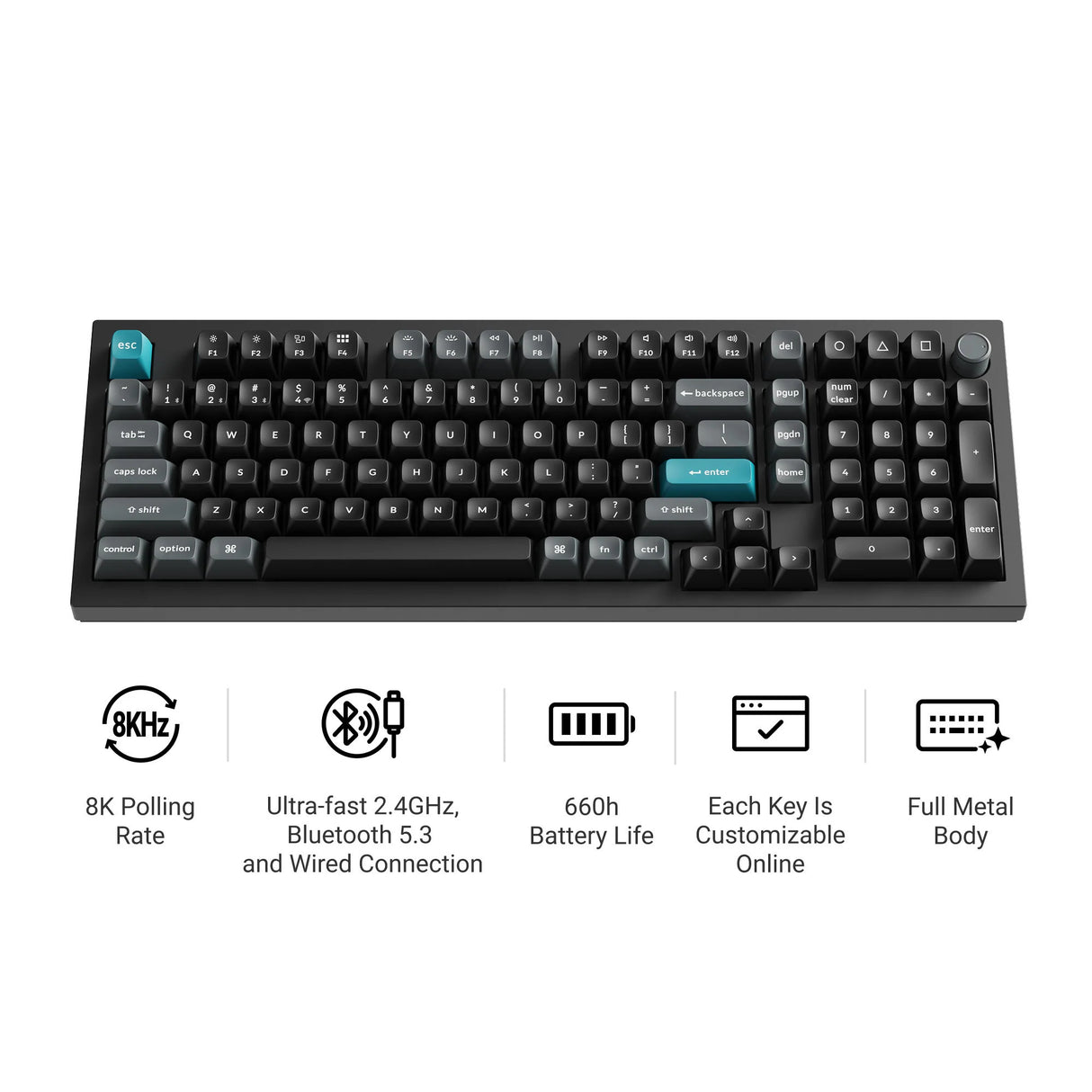Keychron q5 ultra-m3 8k wireless custom mechanical keyboard (zwart, us lay-out (qwerty), silk pom banana, 96%, rgb, hot swap, 8k, 2.4 ghz | bluetooth 5.2 | usb-c)