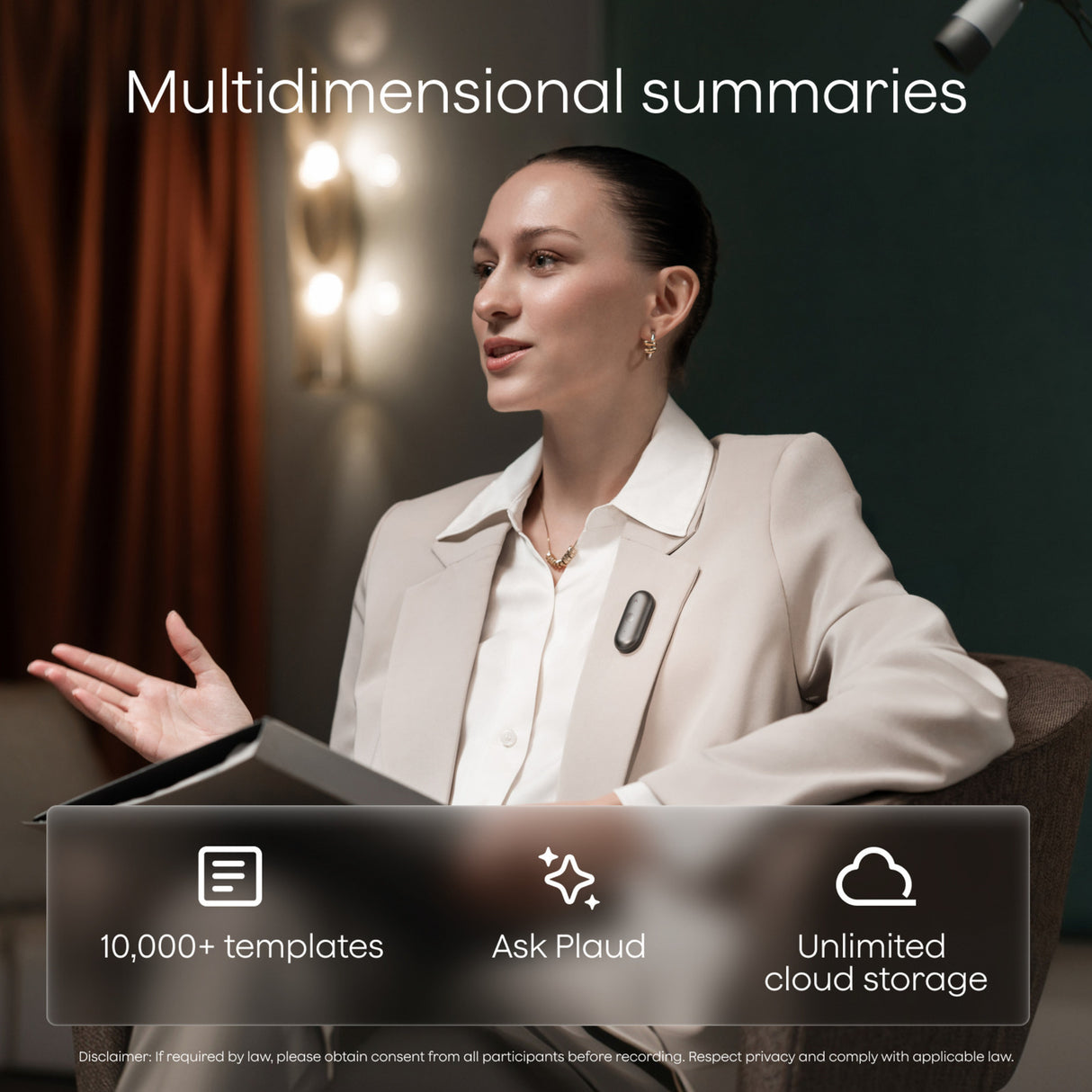 Plaud notepin s dicteerapparaat (zilver, 64 gb, bluetooth 5.2 ble (bluetooth low energy) wi-fi)