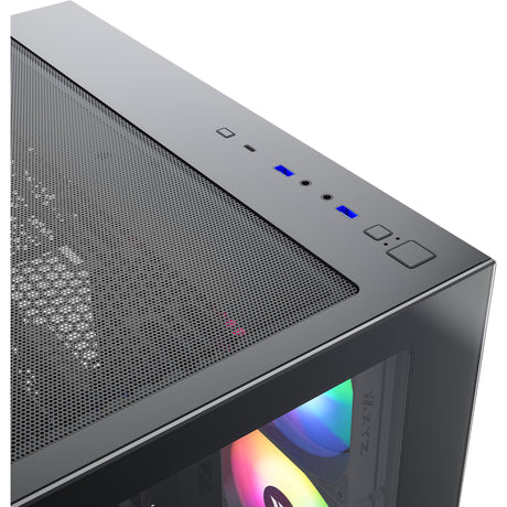 Xyz pc gear tesseract x midi tower behuizing (zwart | 2x usb-a | 1x usb-c | tempered glass)