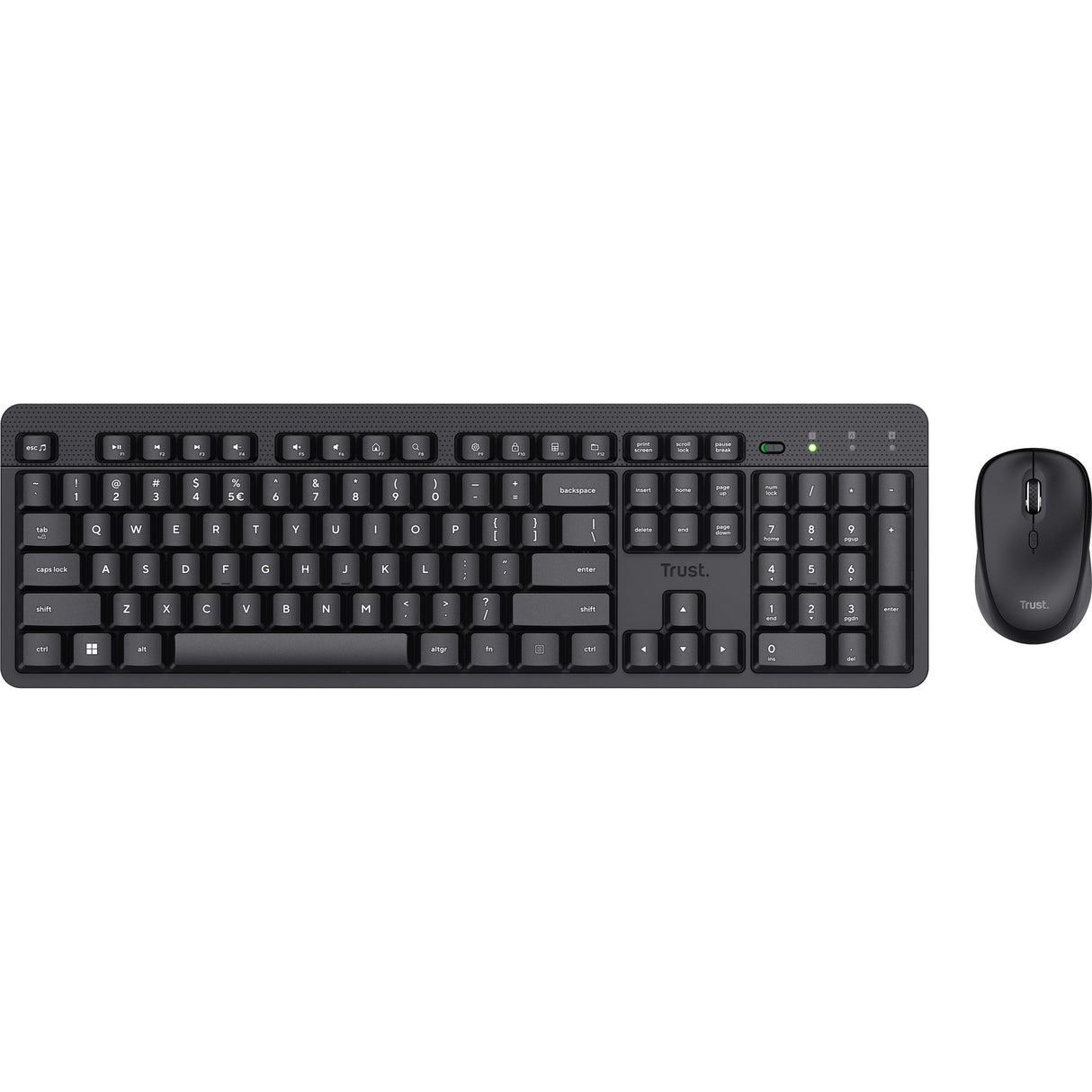 Trust ody ii stille draadloze toetsenbord- en muisset desktopset (zwart, us lay-out (qwerty), membraan, 100%, 800 dpi - 1.600 dpi)