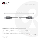 Club 3d usb-c 80gbps certified 240w 8k 240hz kabel (zwart, 1.2m)