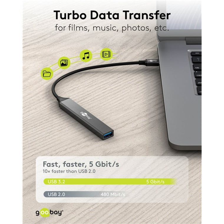 Goobay slanke usb-hub met 4 poorten, usb-c naar usb-c usb-a, 5 gbit s (lichtgrijs)