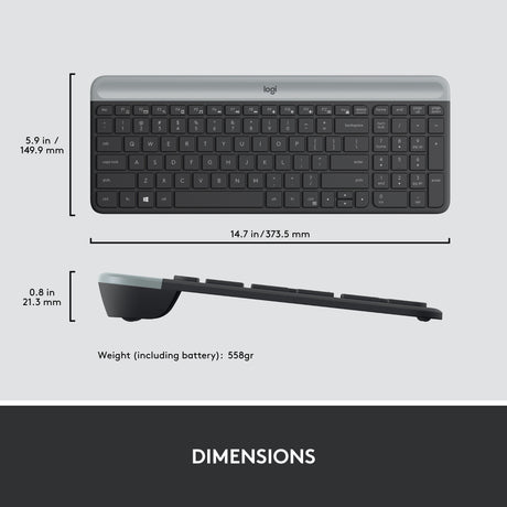 Logitech mk470 slim draadloze desktopset (zwart, us-international lay-out (qwerty), scissor switches, 100%, 1000 dpi)