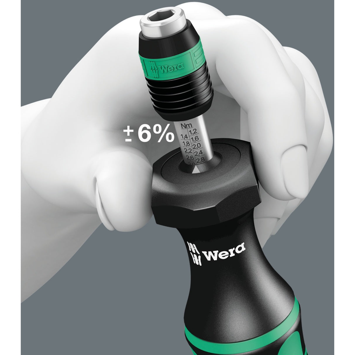 Wera serie 7400 kraftform instelbare momentschroevendraaier draaimomentsleutel (zwart groen, 1.2 tot 3.0 nm, met rapidaptor snelwisselhouder)