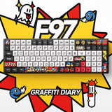 Iqunix f97 graffiti diary wireless mechanical keyboard (zwart, us lay-out (qwerty), cherry mx red, 96%, rgb leds, hot-swappable, pbt, 2.4ghz | bluetooth 5.1 | usb-c)