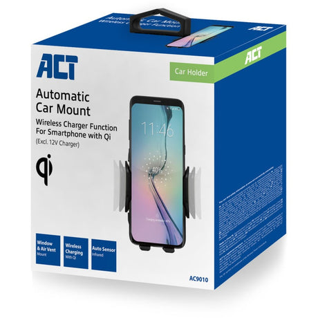 Act connectivity automatische smartphone autohouder met draadloze snellaadfunctie (zwart)