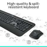 Logitech mk540 advanced draadloze desktopset (donkergrijs, eu lay-out (qwerty), 1000 dpi)