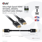 Club 3d gecertificeerde ultra high speed hdmi 2.1 kabel (zwart, 2 meter, 8k)
