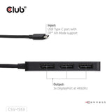 Club 3d usb-c naar 3x displayport hub (zwart)