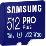 Samsung pro plus 512 gb microsdxc (2023) geheugenkaart (blauw, uhs-i u3, class 10, v30, a2)