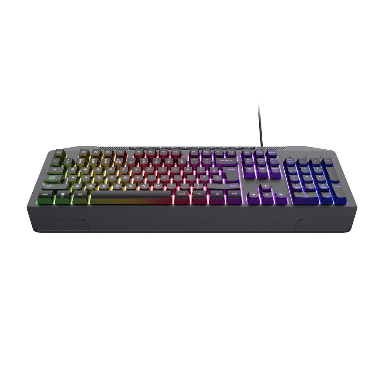 Trust gxt 836 evocx rgb gaming toetsenbord (zwart, us lay-out (qwerty), membraan, 100%, rgb)