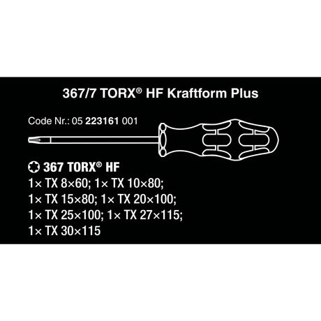 Wera 367 7 torx hf-schroevendraaierset kraftform plus + rek (zwart groen, 7-delig)
